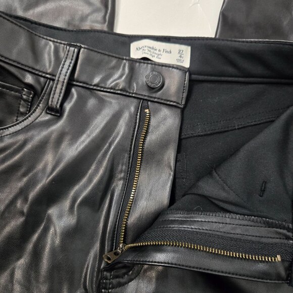 Abercrombie & Fitch Size 27 Short 90's Straight High Rise Faux Leather Pants - Picture 7 of 13